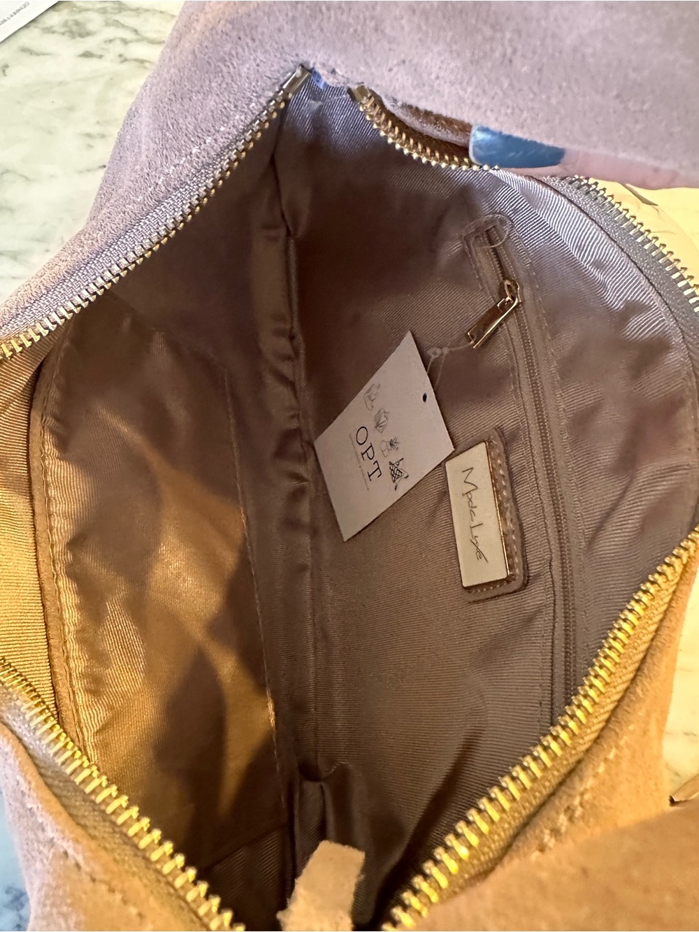 Moda luxe Farrah style Suede Hobo Bag - tan NWT - Picture 9 of 11